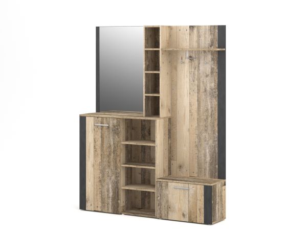 Garderobe Garderobenmöbel Flurgarderobe Dielenset Wohnmöbell Old Style Anthrazit