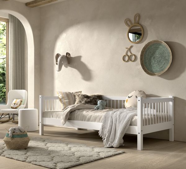 Kojenbett 90x200 Lattenrost Kinder- Jugendbett Kinderzimmer Buche massiv Weiß