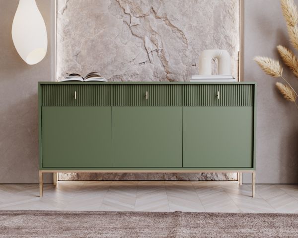 Sideboard Kommode 3T/3S Highboard Anrichte Wohnmöbel Schrank Rauchgrün Gold