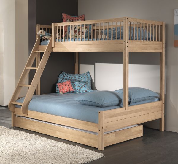 Etagenbett Familienbett 90x200 u. 140x200 Bettschublade Elternbett Eiche massiv