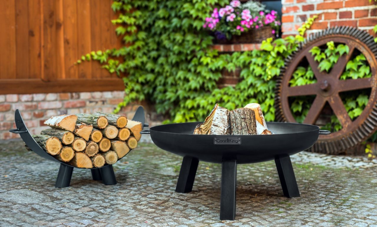 Feuerschale und Holzregal aus Stahl - Feuerkorb Grillfeuer Feuerstelle - Ø 80 cm