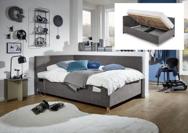 Polsterbett in 3 Größen Lattenrost Rückenteil Bettkasten USB Jugendbett Anthrazit