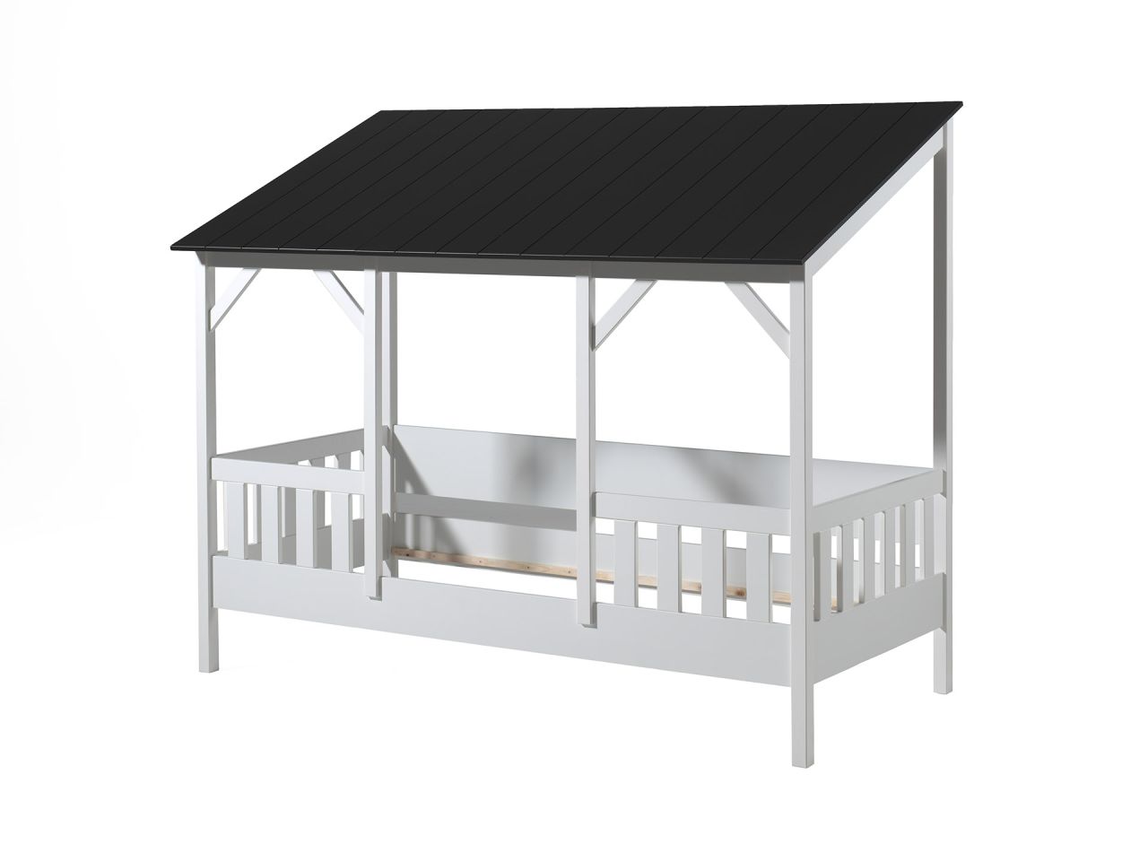 Vipack: Hausbett 90 x 200 - Spielbett Kinderbett Jugendbett - Weiß / Schwarz