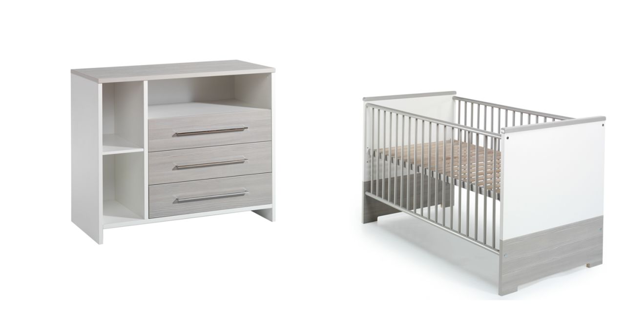 Set Kinderbett 70x140 Wickelkommode Umbauseiten Möbel Babyzimmer Weiß Schardt