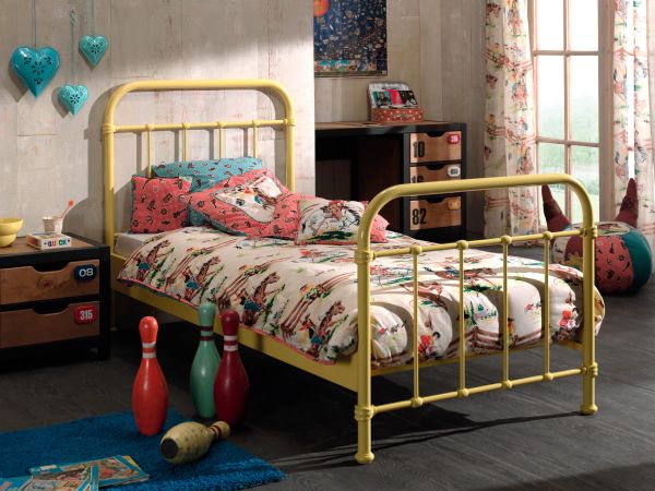Vipack: Metallbett NEW YORK 90 x 200 gelb + Lattenrost - Einzelbett Jugendbett