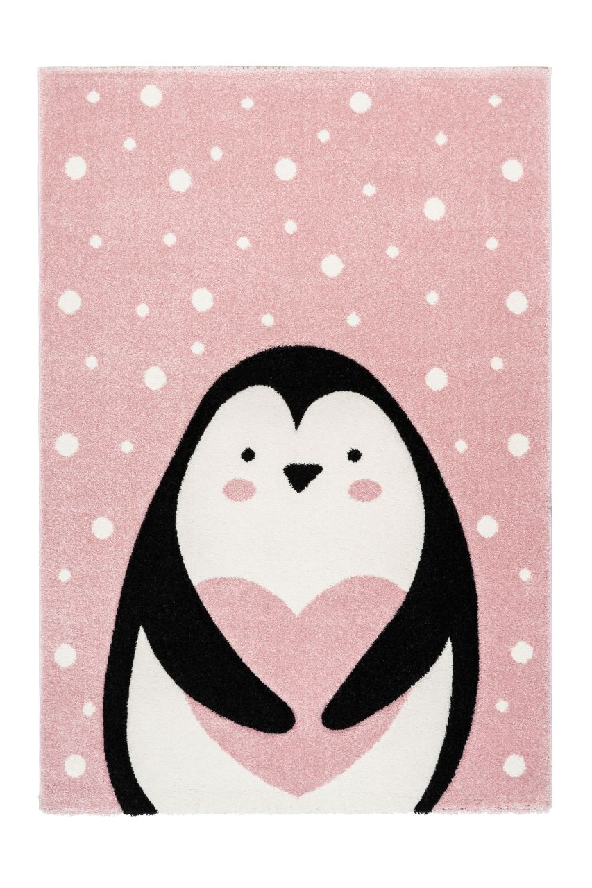Teppich Kinderzimmer Tiere Pinguin Kinder Spielteppich kurzflor rosa Baby weich