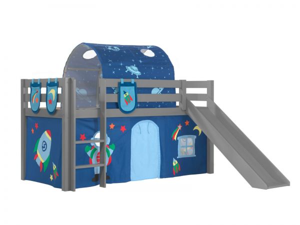 Vipack:Spielbett Pino mit Rutsche+Textilset+Taschen+Tunnel -Jugend/Kinderbett