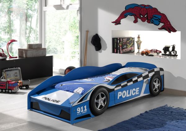 Autobett Polizei inkl Matratze 70x140 Rennauto Car Kinderbett Rennwagen blau
