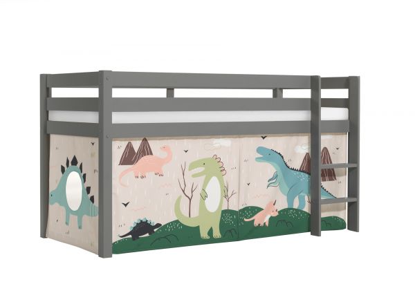 Vipack:"Pino" Halbhohes Bett mit Textilset "Dino"-Grau
