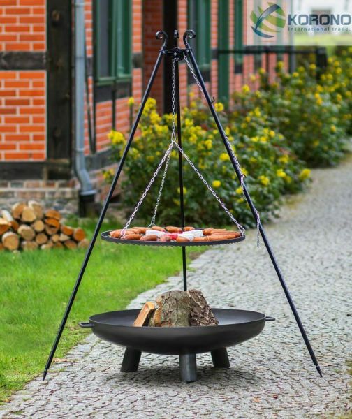 Dreibein Schwenkgrill Rostgröße 70 cm und Feuerschale Ø 80 cm im Set - Stahl