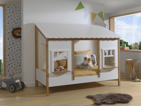 Vipack:Landhausbett "BABS" Liegefläche 90 x 200 cm - Jugend/Kinderbett Kiefer Farbe Oak/Weiß