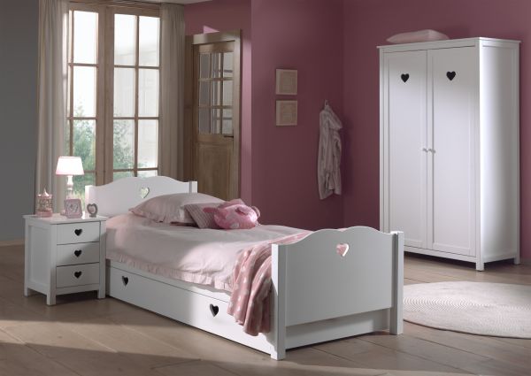 Vipack: Kinderzimmer "AMORI" - Einzelbett Bettschubl. Schrank 2-trg Nachtkonsole
