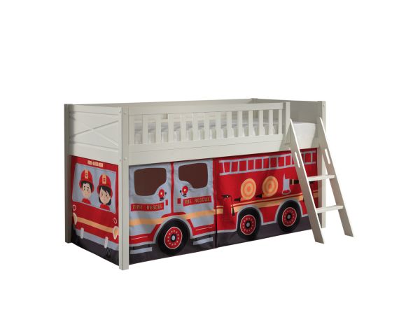Set Spielbett Vorhang Lattenrost Hochbett Kinderbett 90x200 Feuerwehr Auto rot