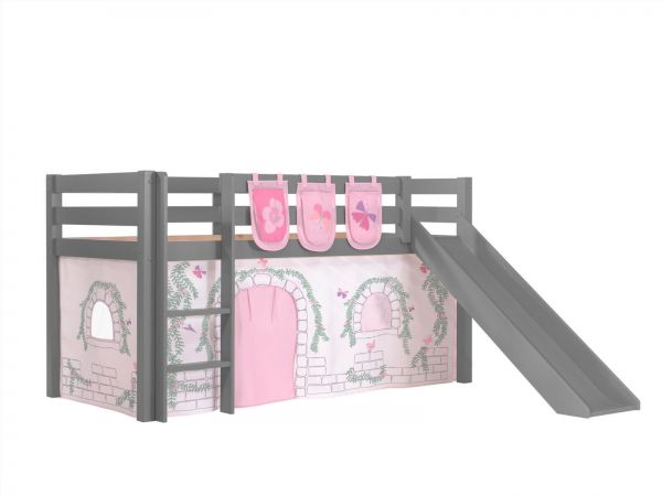 Vipack:Spielbett "Pino" mit Rutsche+Textilset+3 Taschen -Jugend/Kinderbett Grau