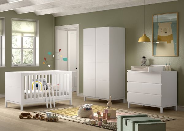 Set Kinderbett Juniorbett 70x140 Wickelkommode Schrank 2T Baby-Kinderzimmer Weiß