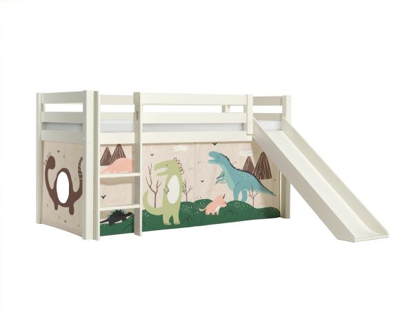 Vipack:"Pino" Halbhohes Bett mit Rutsche+Textilset "Dino"-Weiß