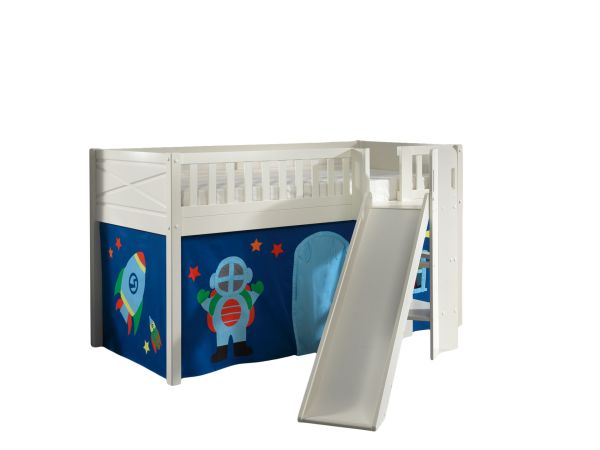 Set Spielbett Rutsche Vorhang Lattenrost Hochbett Kinder 90x200 blau Weltraum
