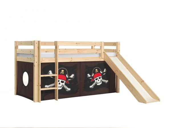 Vipack:"Pino" Halbhohes Bett mit Rutsche und Textilset "Caribian Pirate"-Kiefer
