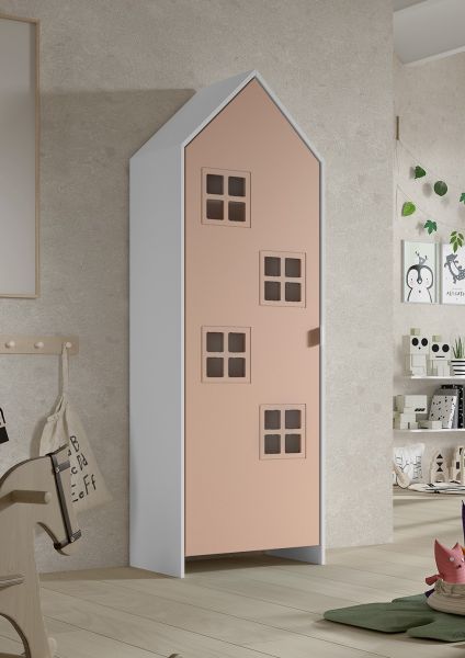 Schrank 1-türig "CASAMI BRUGES" Jugendschrank Wäscheschrank Skandi Weiß / Pink