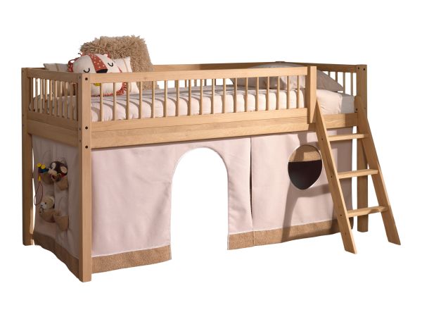 Halbhohes Bett Kinderbett 90x200 Vorhangset Lattenrost Spielbett Eiche massiv geölt