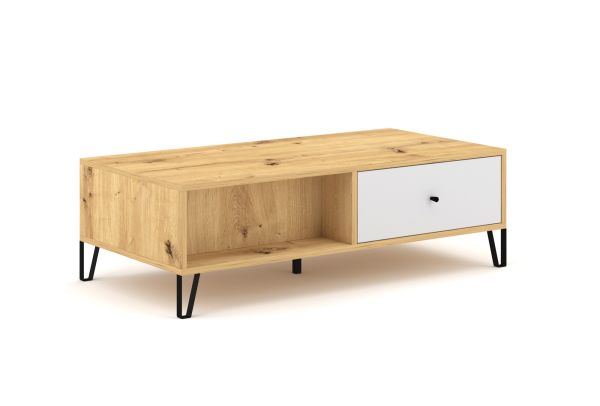 Beistelltisch 110x60 Couchtisch Abstelltisch Wohnzimmertisch Artisan Eiche Weiß