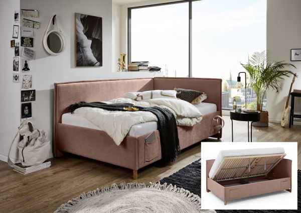 Polsterbett in 3 Größen Lattenrost Rückenteil Bettkasten USB Jugendbett Rose