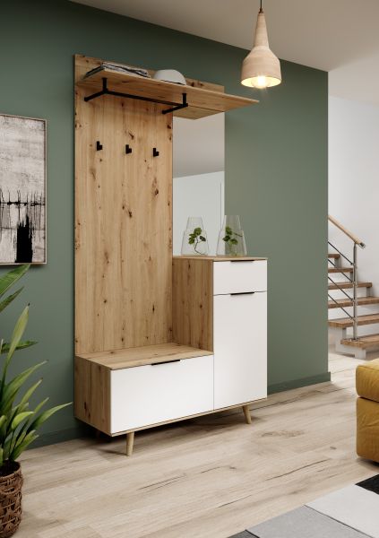 Garderobe Garderobenmöbel Flurgarderobe Dielenset Wohnmöbell Artisan Eiche Weiß