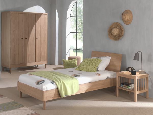Set Futonbett Schrank 3T Nachtkonsole Lattenrost Eiche massiv natur geölt