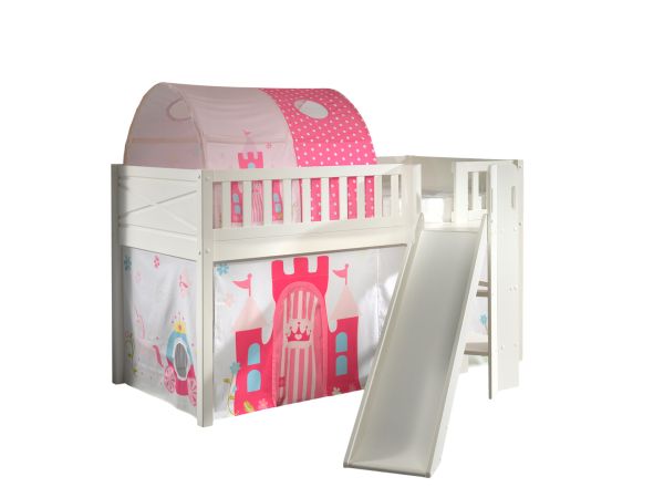 Set Spielbett Rutsche Vorhang Lattenrost Hochbett Kinder 90x200 pink Prinzessin