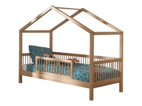 Hausbett Kinderbett 90x200 Rausfallschutz Lattenrost Spielbett Buche natur