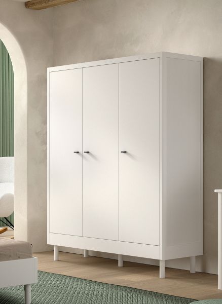 Kleiderschrank 3-trg. Jugendschrank Wäscheschrank Buche Massivholz Weiß lackiert