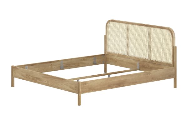 Doppelbett 180x200 mit Rattan-Geflecht Rattanbett Bettgestell Eiche