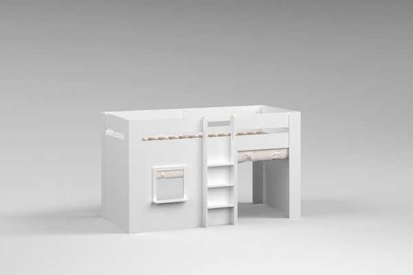 Set halbhohes Spielbett 90x200 Lattenrost Vorhang Hausbett Hüttenbett Kinderbett