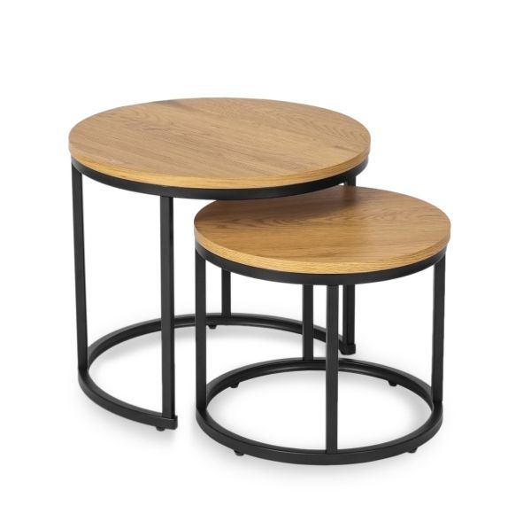 2 Beistelltische Ø 53 und 43 Tischset Couchtisch Ablagetisch Eiche Schwarz