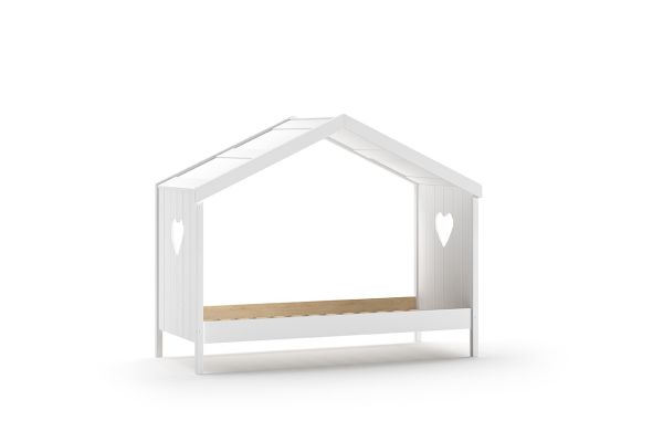 Hausbett 90x200 Kinderbett Holzbett Einzelbett Lattenrost Herz Himmelbett Weiß