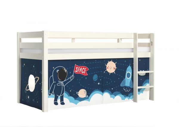 Vipack:"Pino" Halbhohes Bett mit Textilset "Space Shuttle"-Weiß