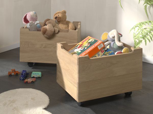 2 Rollcontainer auf Rollen Rollboxen Schubladenset Eiche massiv geölt