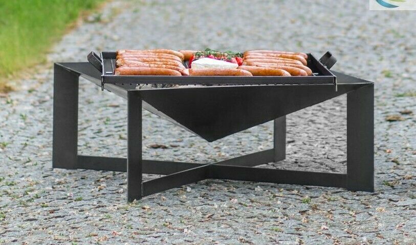 Feuerschale und Grillrost aus Stahl - Feuerkorb Grillfeuer Feuerstelle 70x70 cm