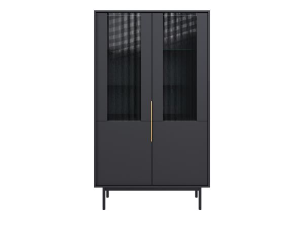 Vitrinenschrank 4T Bücherschrank Regalschrank Glasschrank Wohnschrank Schwarz