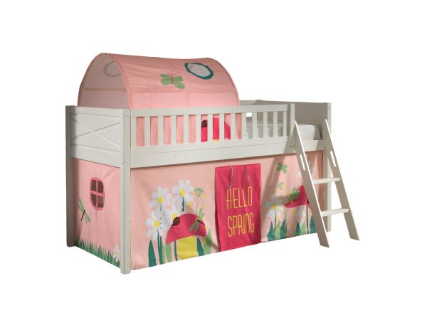 Set Spielbett Vorhang Lattenrost Hochbett Kinderbett 90x200 Fee Pink Rosa Blumen
