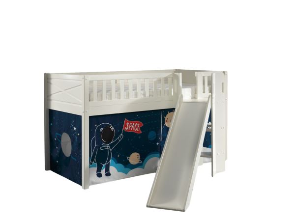 Set Spielbett Rutsche Vorhang Lattenrost Hochbett Kinder 90x200 Astro Weltall