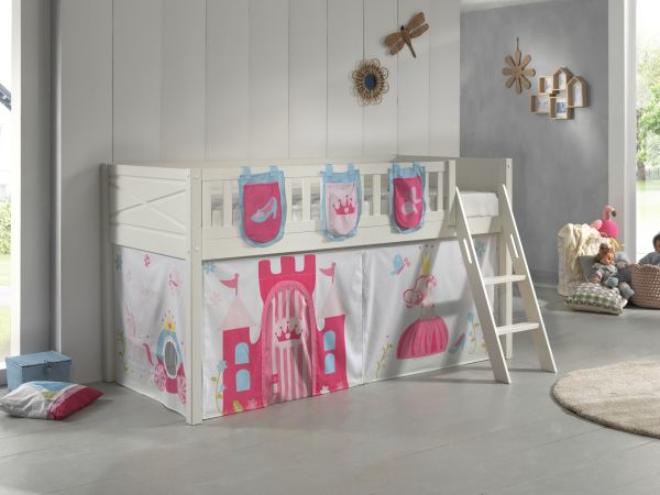 Set Spielbett Vorhang Lattenrost Hochbett Kinderbett 90x200 Prinzessin Pink Rosa
