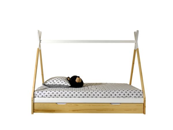 Tipi Bett mit Lattenrost+Bettschublade- 90x200 Kinderbett Zelt