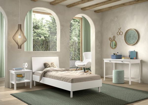 Set Futonbett Nachtkonsole Schreibtisch Jugendzimmer Buche massiv Weiß lackiert