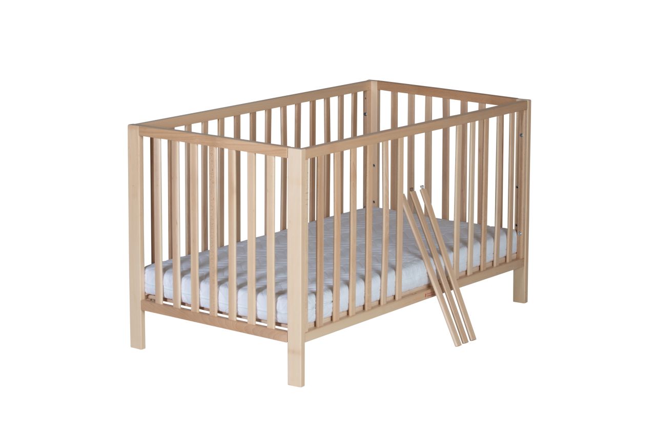 Gitterbett 70x140 Babybett Schlupfsprossen Lattenrost Babymöbel Massivholz Buche