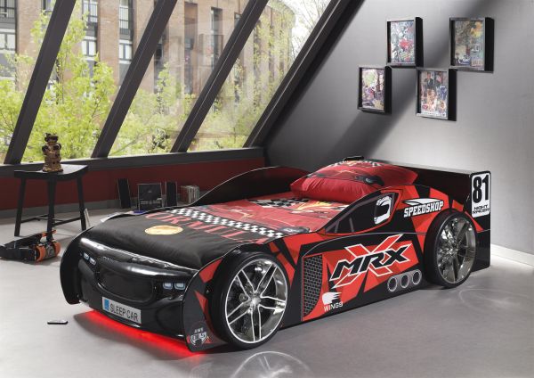 Autobett Matratze 90x200 Rennauto Car Kinderbett Lattenrost Rennwagen Schwarz