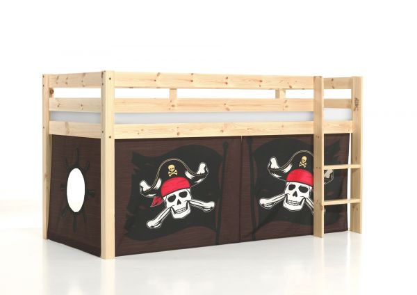 Vipack:"Pino" Halbhohes Bett mit Textilset "Caribian Pirate"-Natur
