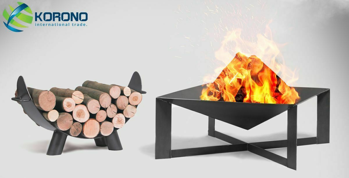 Feuerschale und Holzregal aus Stahl - Feuerkorb Grillfeuer Feuerstelle 70x70 cm