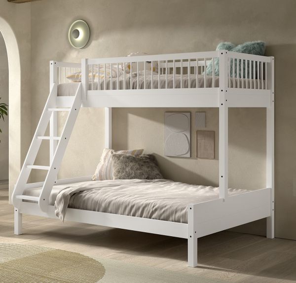 Etagenbett Familienbett 90x200 u.140x200 Elternbett Hochbett Buche massiv Weiß