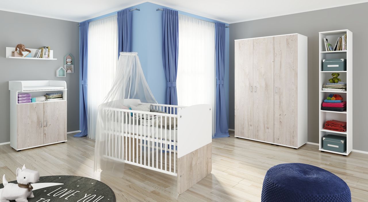 Babyzimmer Set Babybett Wickelkommode Wandregal Kleiderschrank Kinderzimmerset
